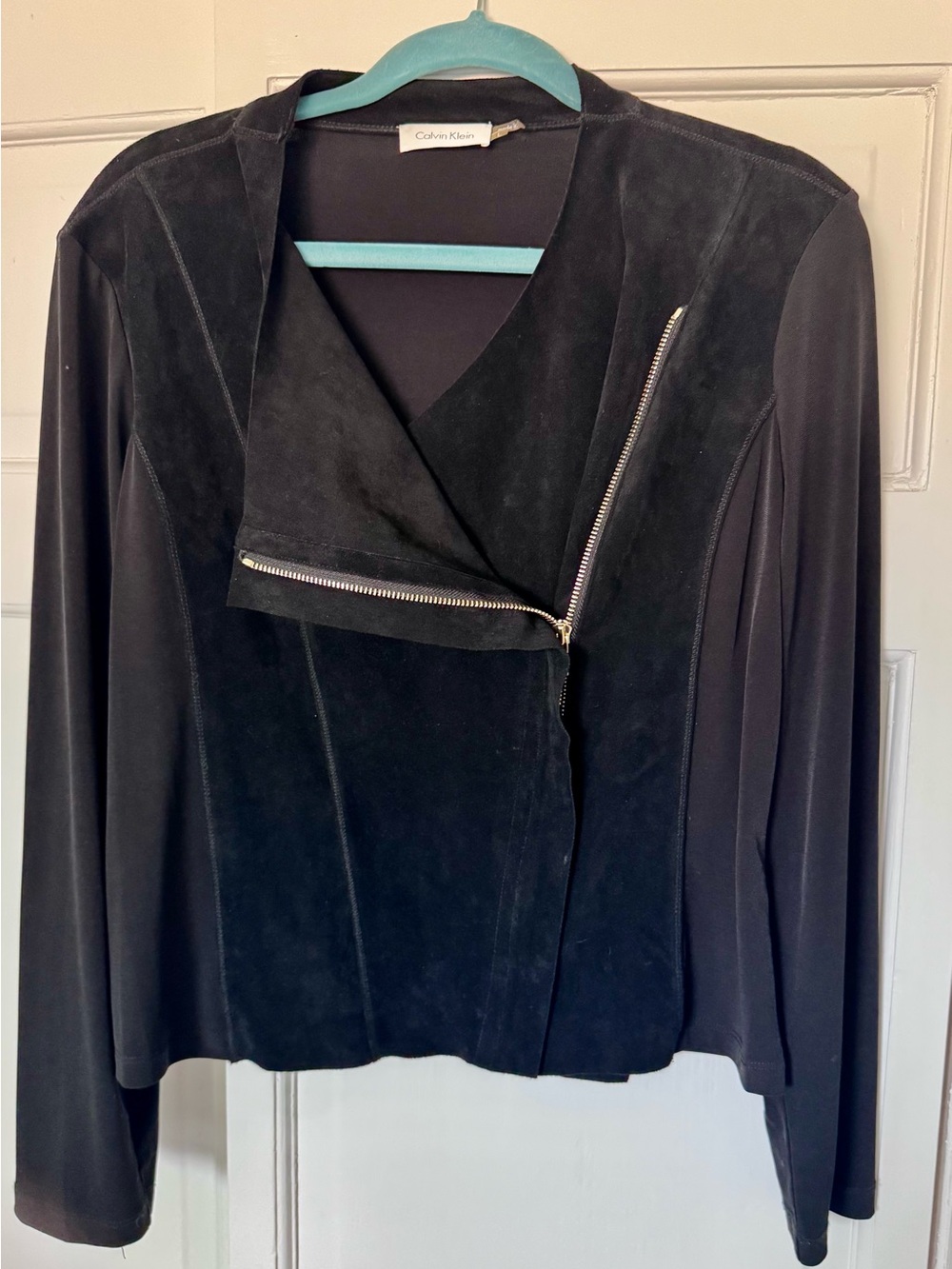 Calvin Klein Black Suede & Knit Asymmetrical Zip Jacket